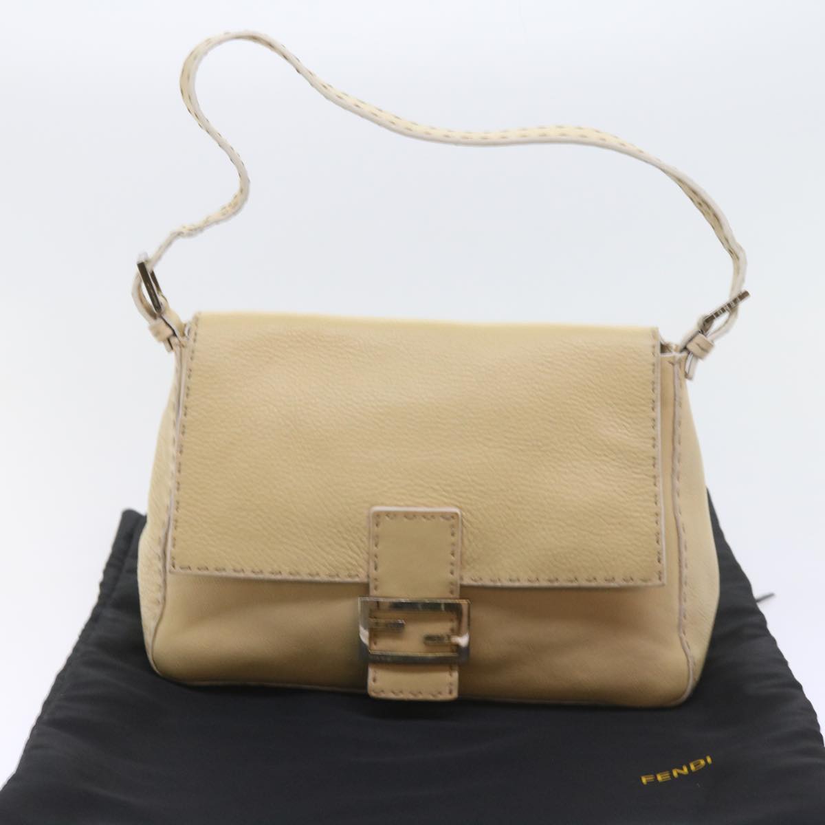 FENDI Mamma Baguette Shoulder Bag Leather Beigebs10191