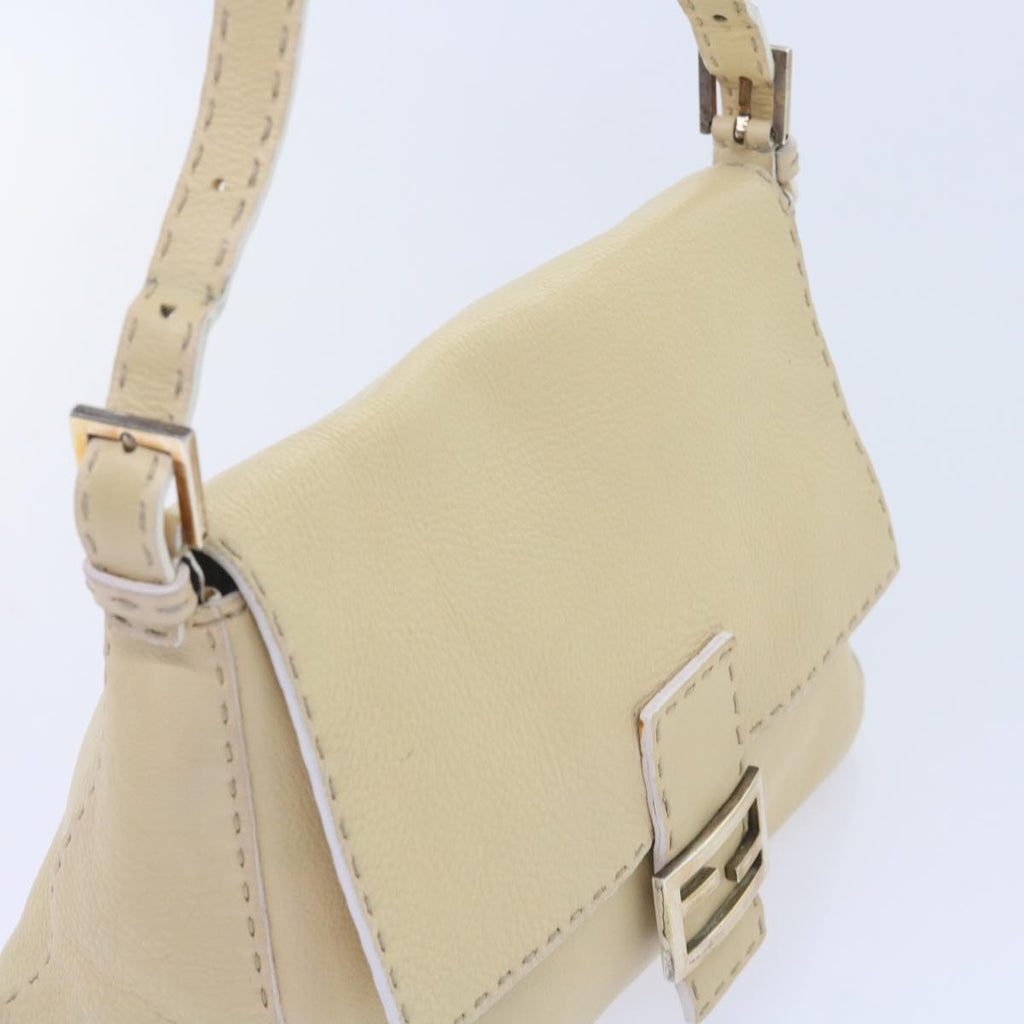 FENDI Mamma Baguette Shoulder Bag Leather Beigebs10191