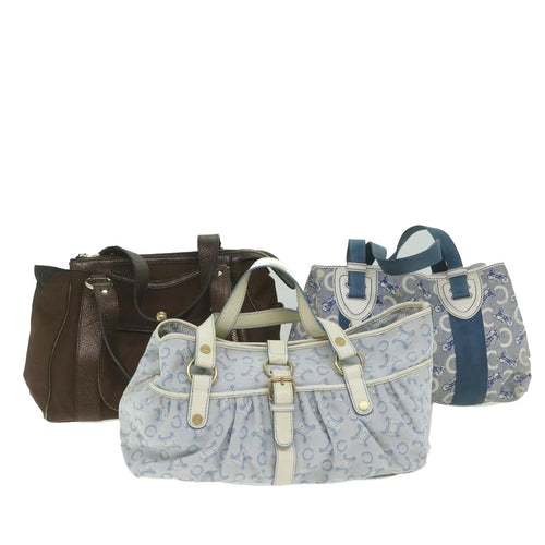 CELINE C Macadam Canvas Shoulder Bag 3Set Brown Blue  10217