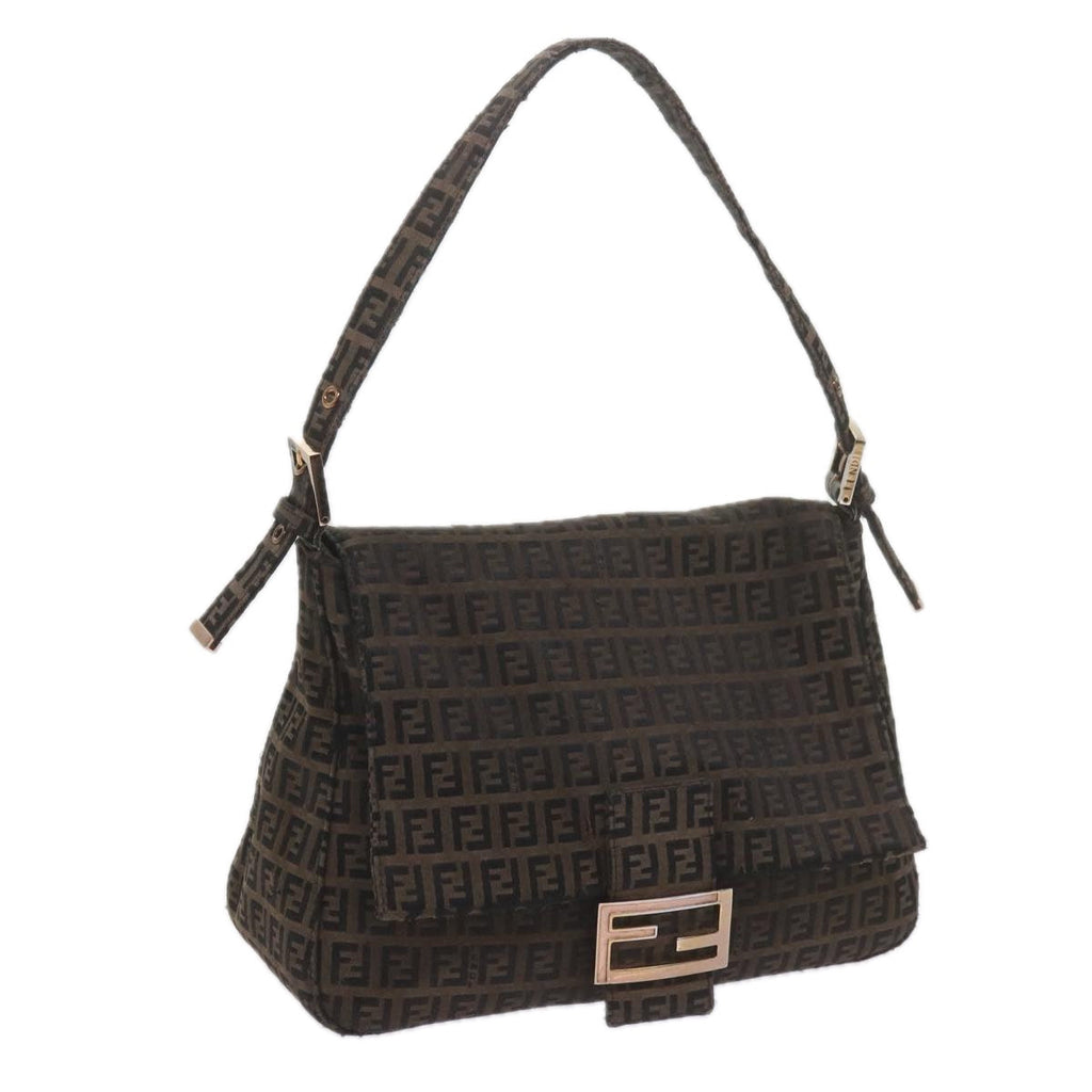 FENDI Zucchino Canvas Mamma Baguette Shoulder Bag Brownbs10266