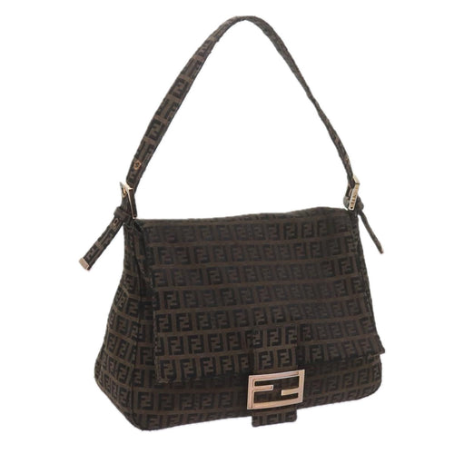 FENDI Zucchino Canvas Mamma Baguette Shoulder Bag Brownbs10266