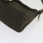 FENDI Zucchino Canvas Mamma Baguette Shoulder Bag Brownbs10266