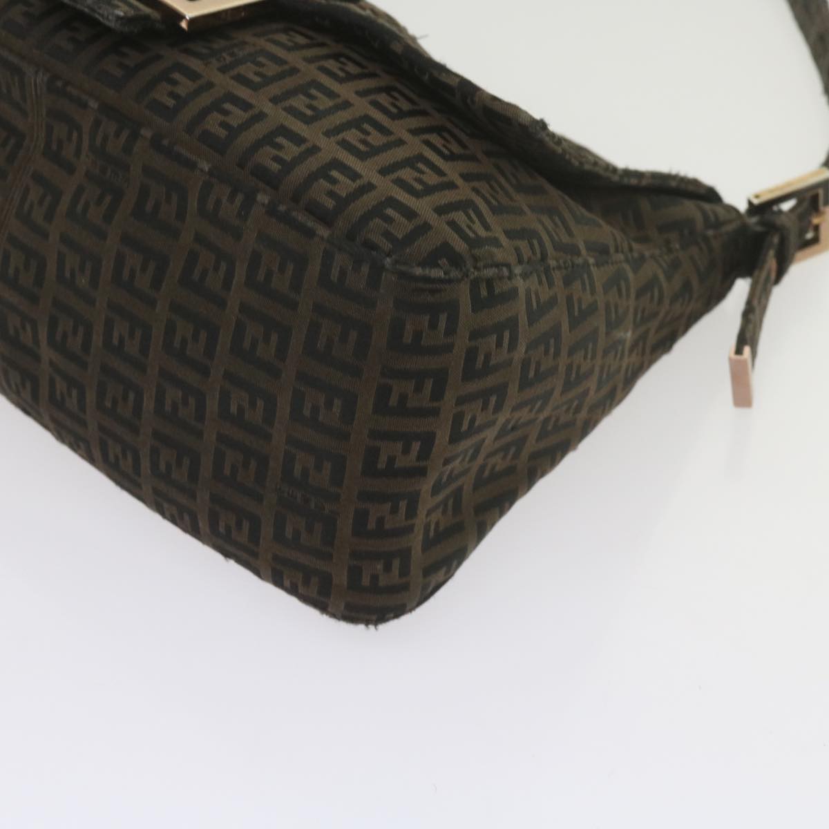 FENDI Zucchino Canvas Mamma Baguette Shoulder Bag Brownbs10266