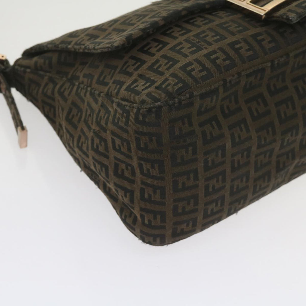 FENDI Zucchino Canvas Mamma Baguette Shoulder Bag Brownbs10266