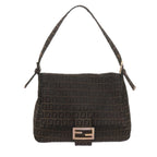 FENDI Zucchino Canvas Mamma Baguette Shoulder Bag Brownbs10266