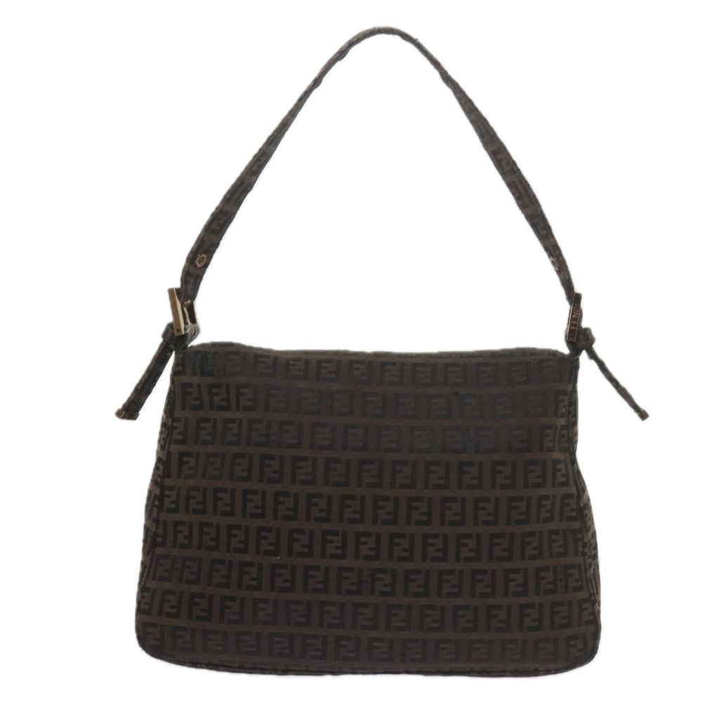 FENDI Zucchino Canvas Mamma Baguette Shoulder Bag Brownbs10266