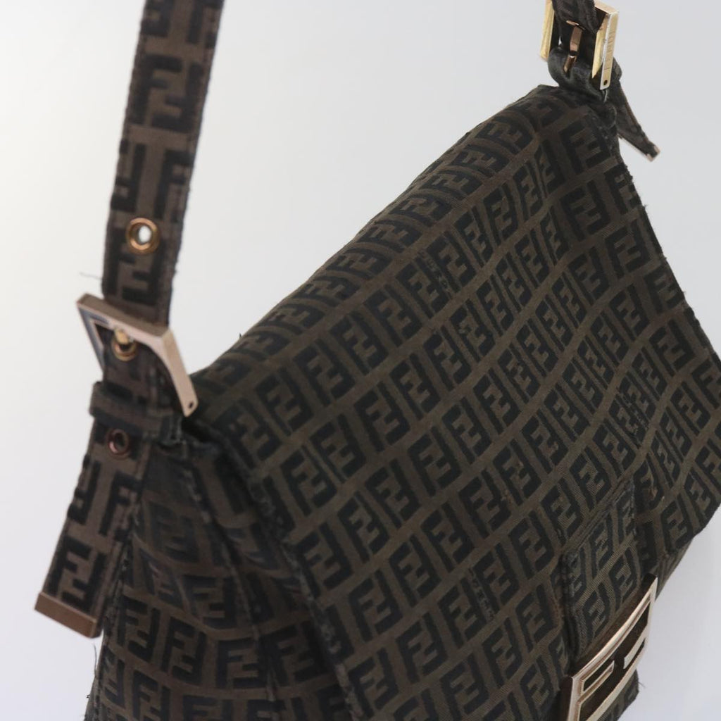 FENDI Zucchino Canvas Mamma Baguette Shoulder Bag Brownbs10266