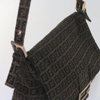 FENDI Zucchino Canvas Mamma Baguette Shoulder Bag Brownbs10266
