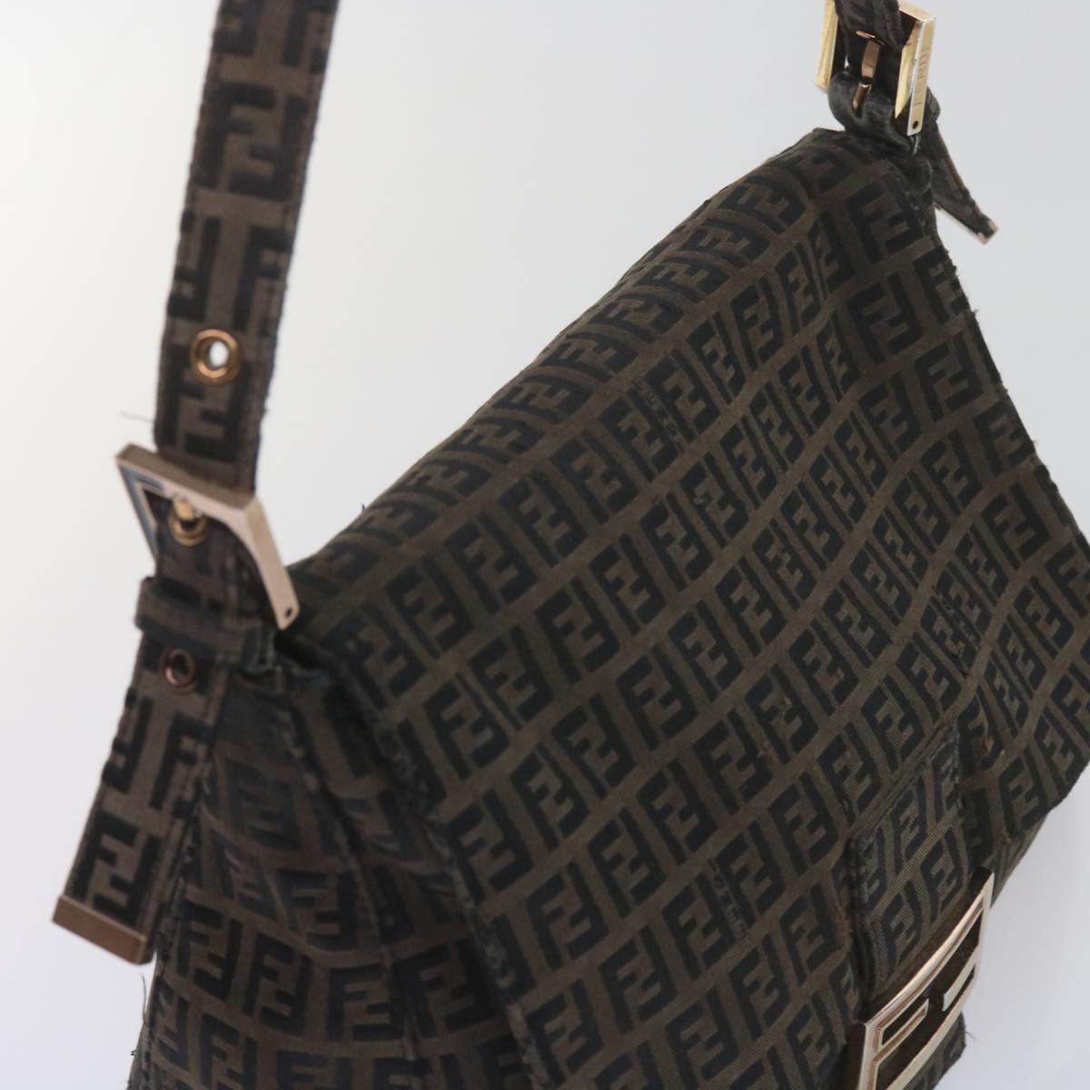 FENDI Zucchino Canvas Mamma Baguette Shoulder Bag Brownbs10266