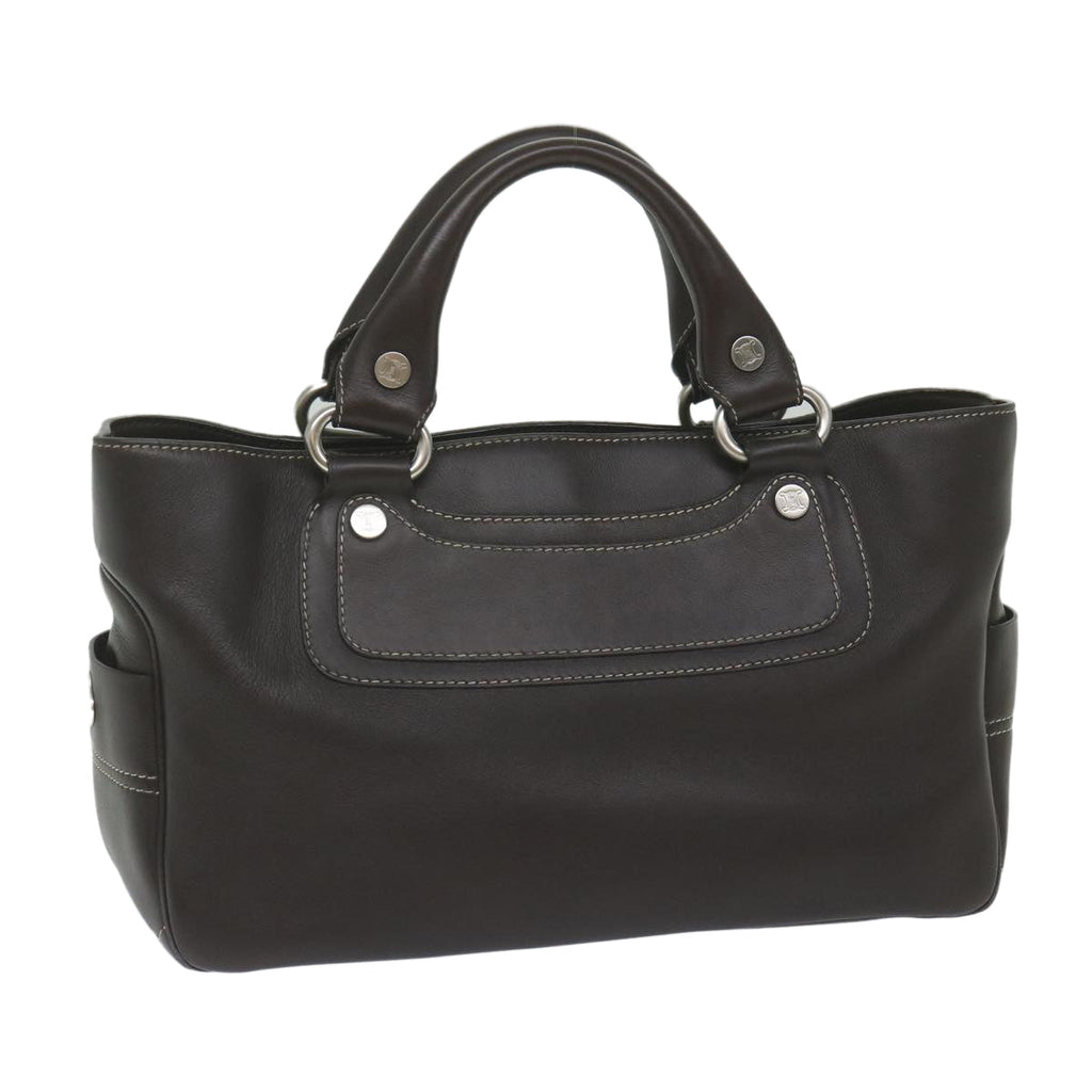 CELINE Hand Bag Leather Brown  10411