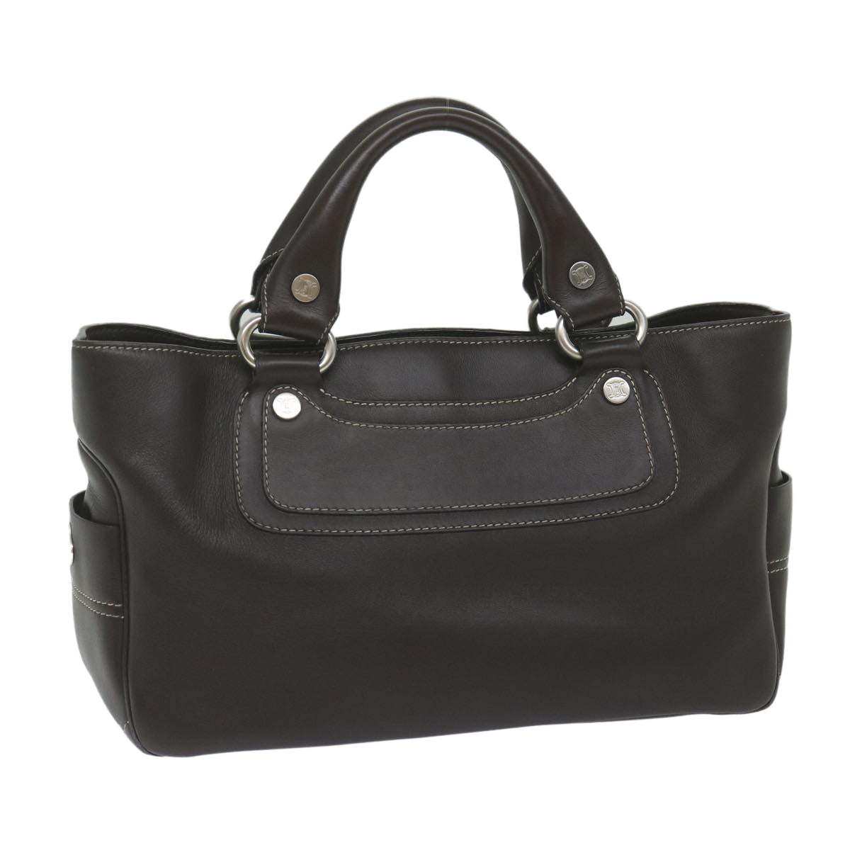 CELINE Hand Bag Leather Brown  10411