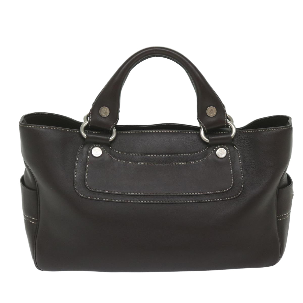 CELINE Hand Bag Leather Brown  10411