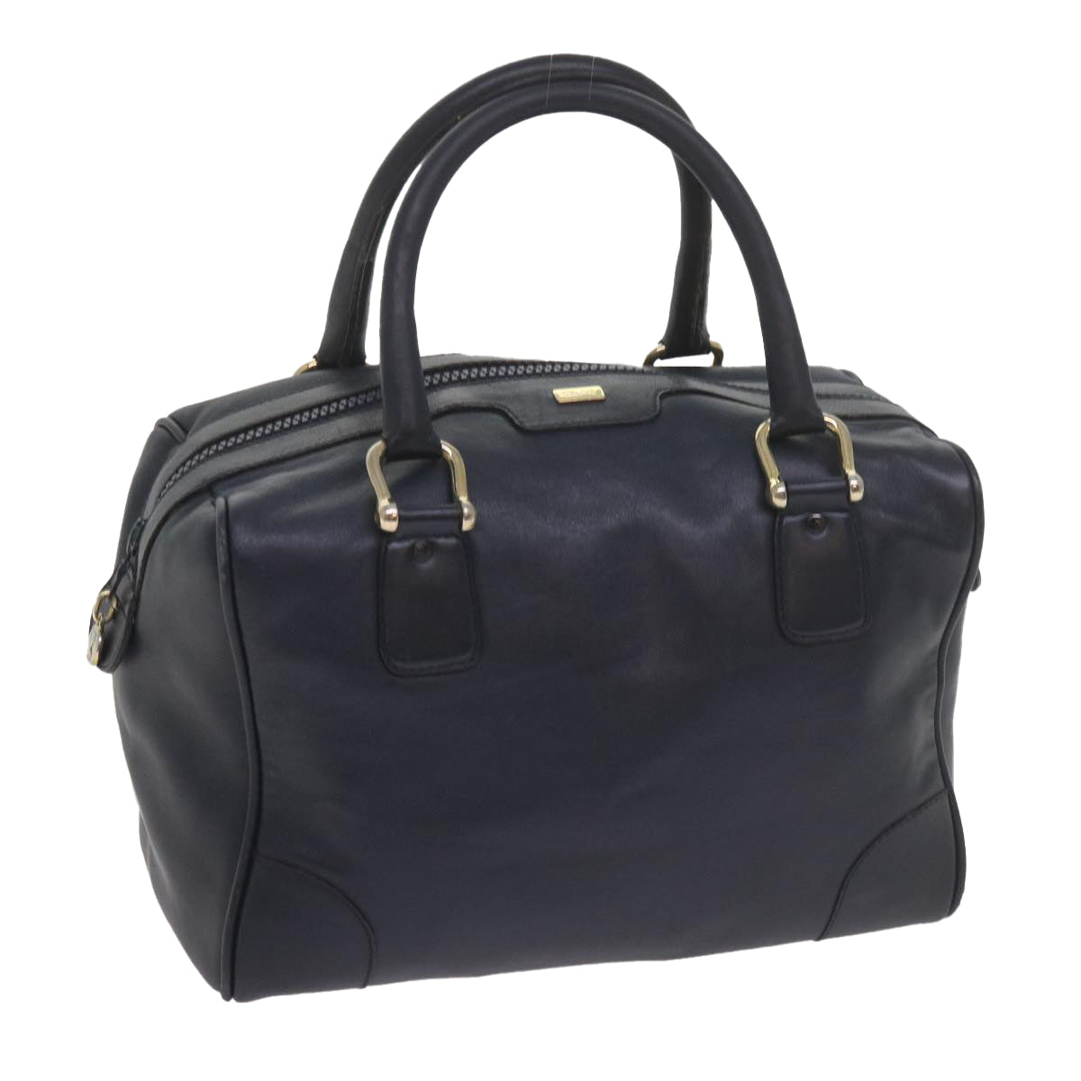 CELINE Hand Bag Leather Navy  10419