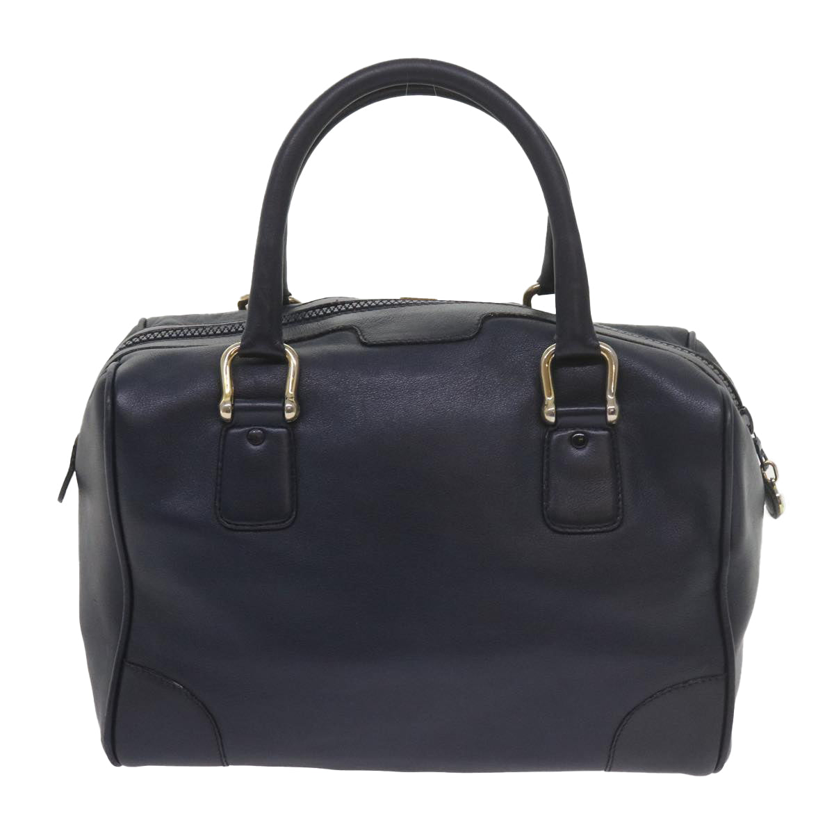 CELINE Hand Bag Leather Navy  10419
