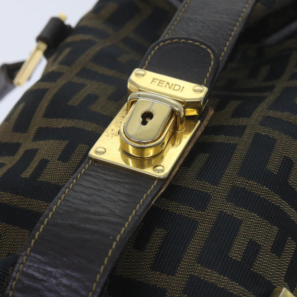 FENDI Zucca Canvas Hand Bag Black Brownbs10443