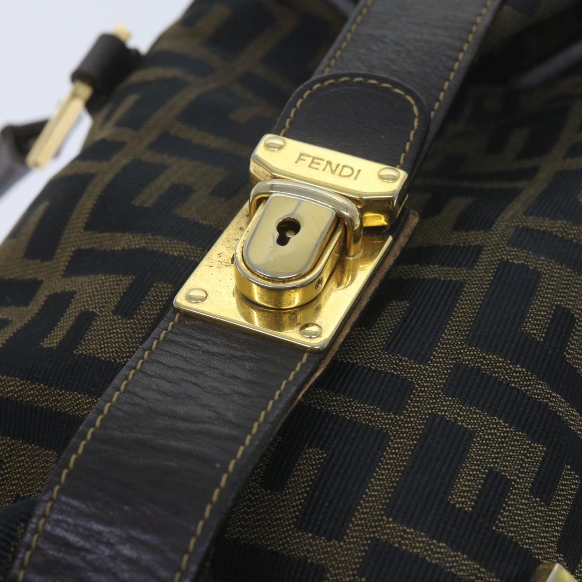 FENDI Zucca Canvas Hand Bag Black Brownbs10443