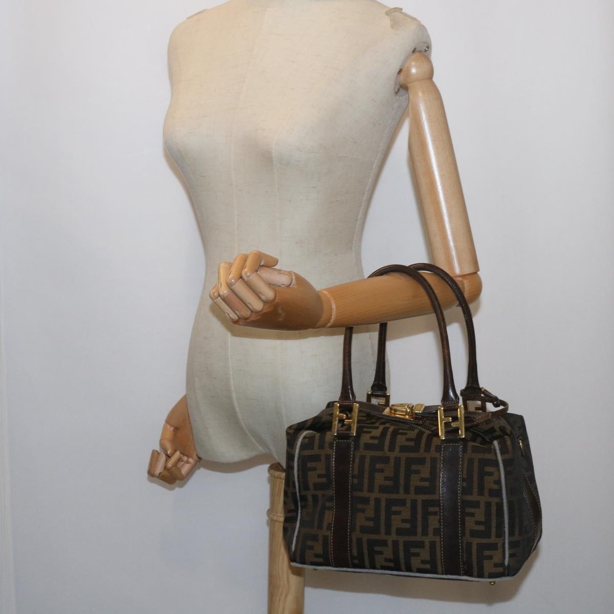 FENDI Zucca Canvas Hand Bag Black Brownbs10443