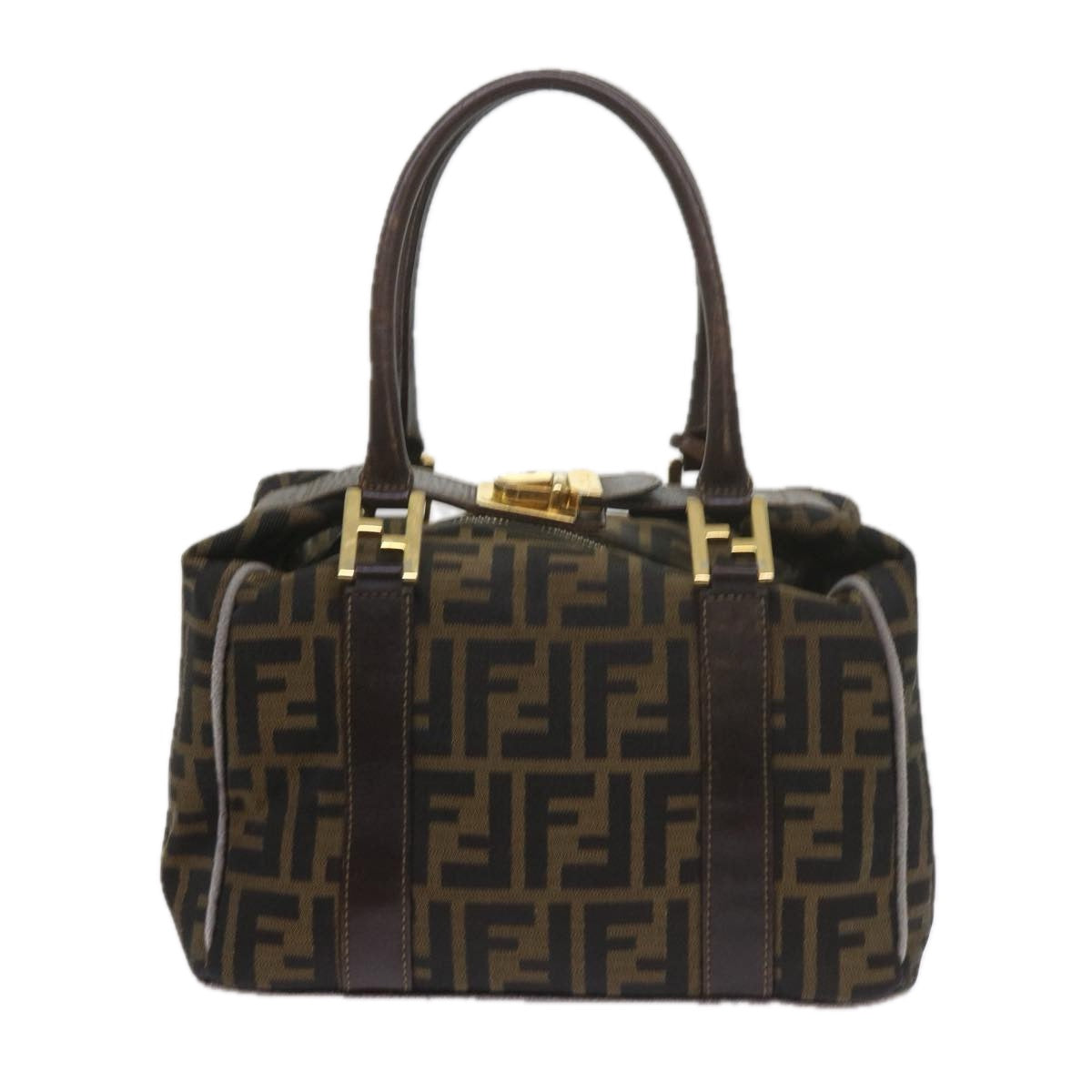 FENDI Zucca Canvas Hand Bag Black Brownbs10443
