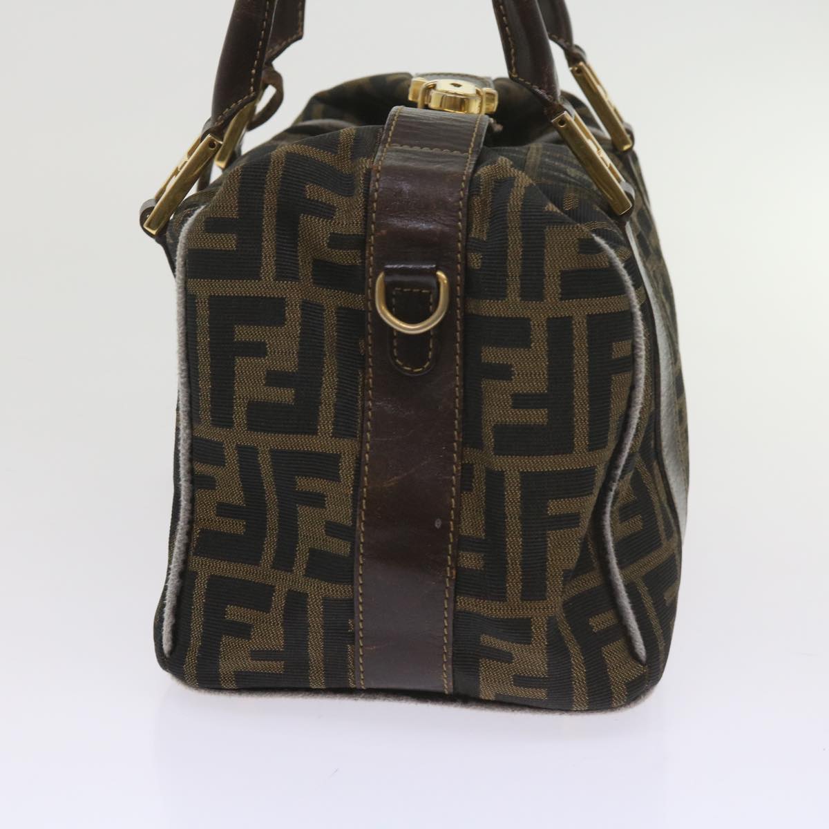 FENDI Zucca Canvas Hand Bag Black Brownbs10443