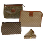 CELINE Macadam Canvas Clutch Bag Coated Canvas 4Set Beige Brown  10462