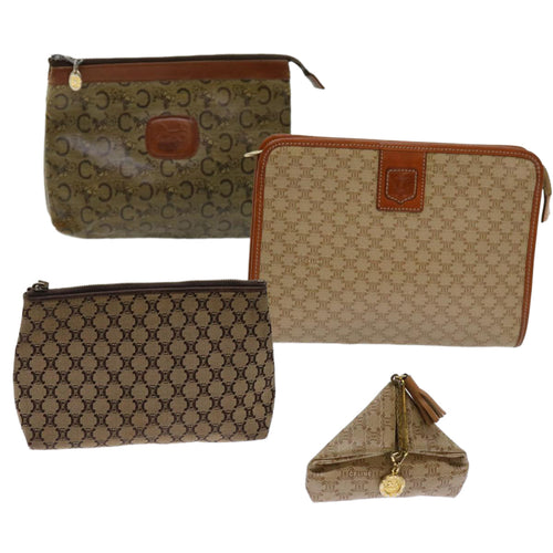 CELINE Macadam Canvas Clutch Bag Coated Canvas 4Set Beige Brown  10462
