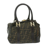 FENDI Zucca Canvas Hand Bag Black Brownbs10526