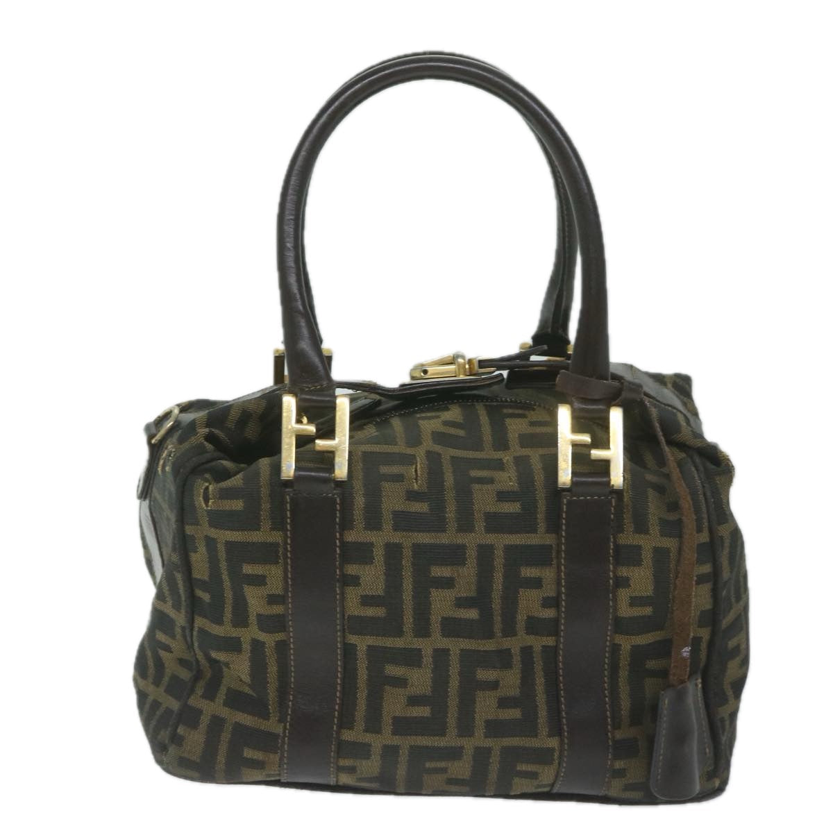 FENDI Zucca Canvas Hand Bag Black Brownbs10526