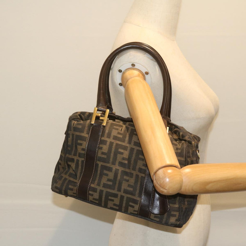 FENDI Zucca Canvas Hand Bag Black Brownbs10526