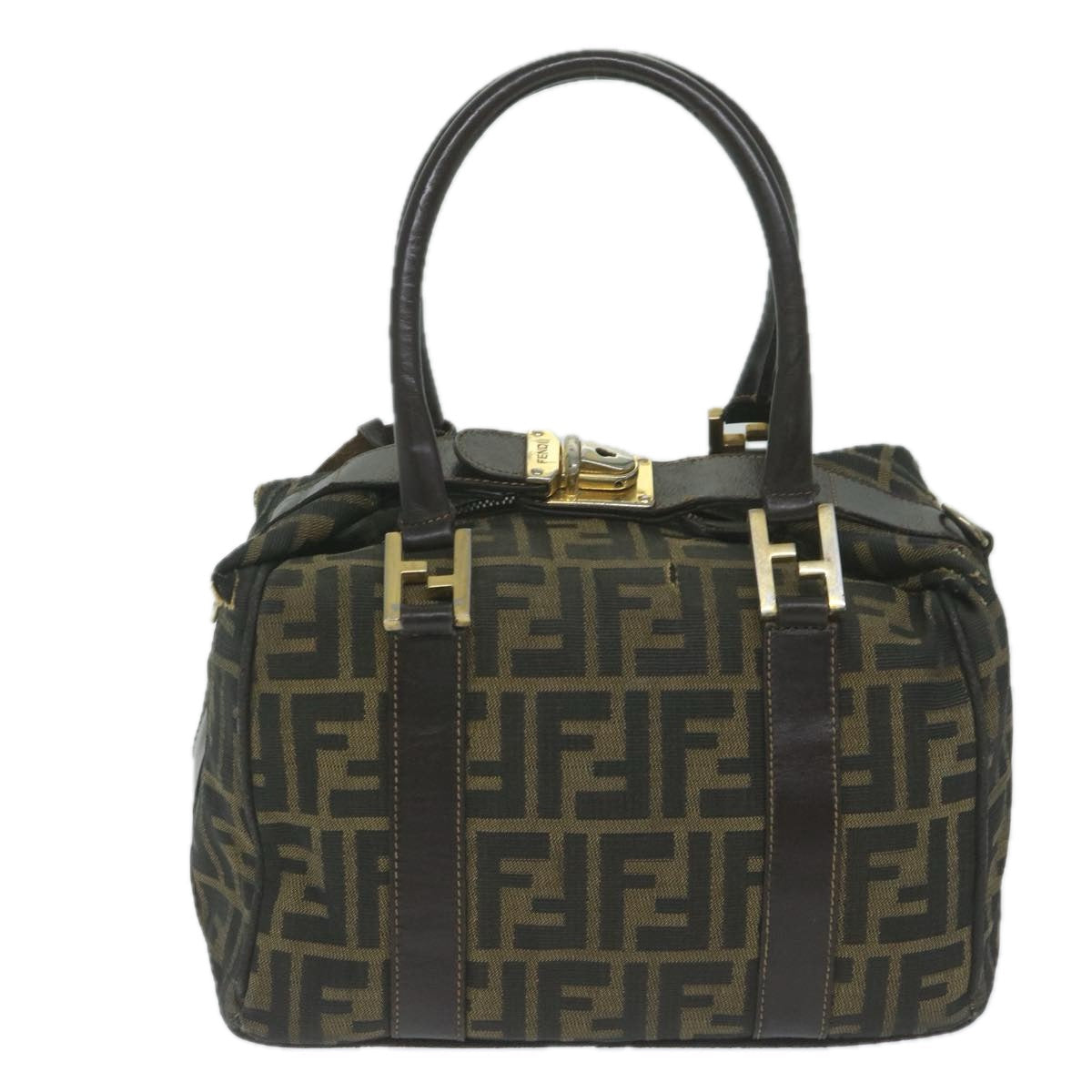 FENDI Zucca Canvas Hand Bag Black Brownbs10526