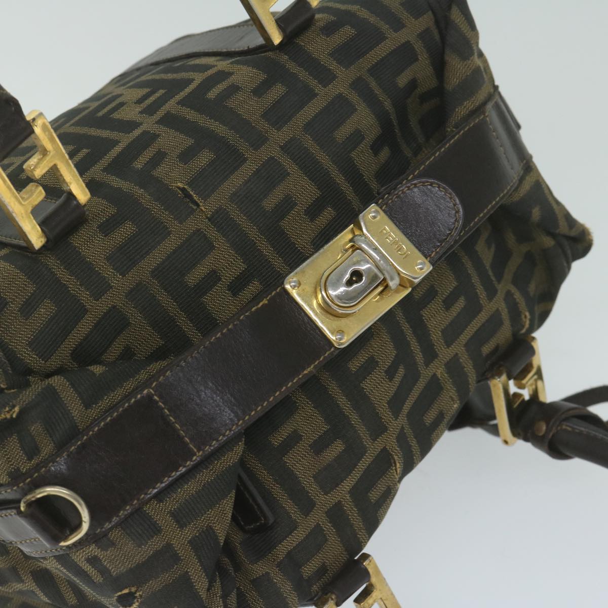 FENDI Zucca Canvas Hand Bag Black Brownbs10526