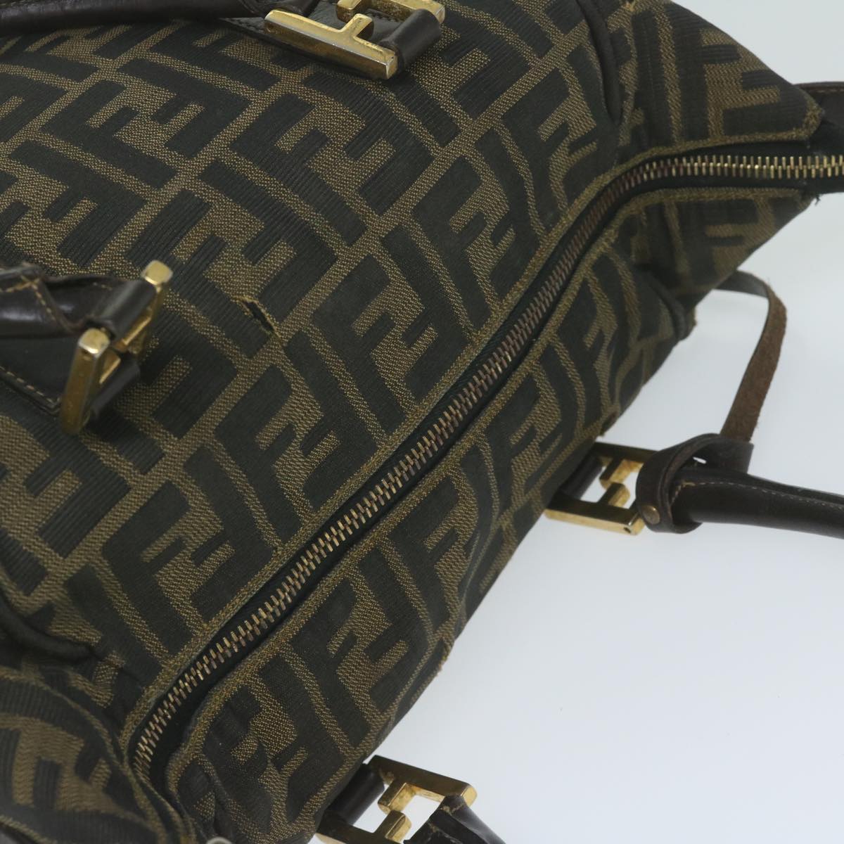 FENDI Zucca Canvas Hand Bag Black Brownbs10526