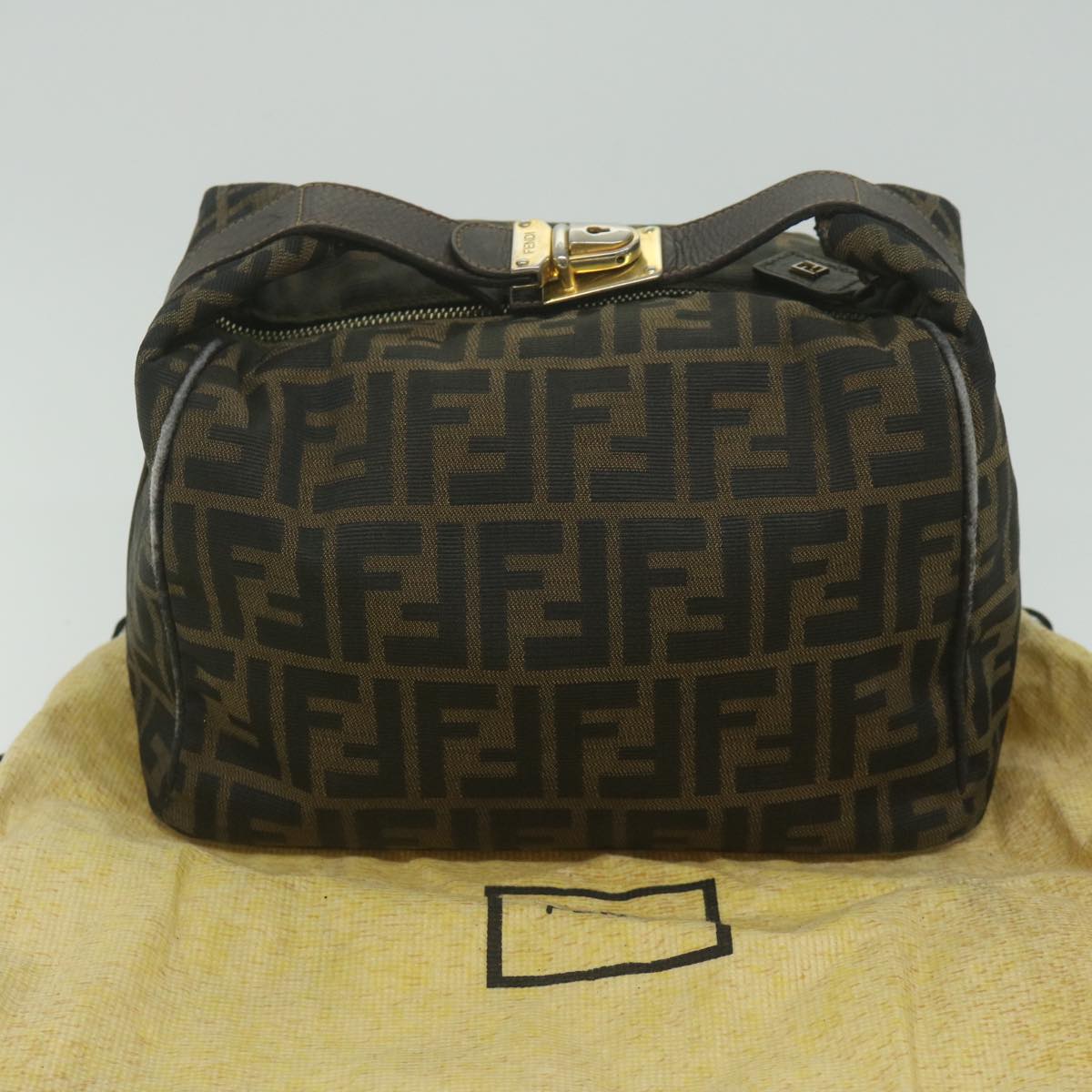 FENDI Zucca Canvas Hand Bag Black Brownbs10753