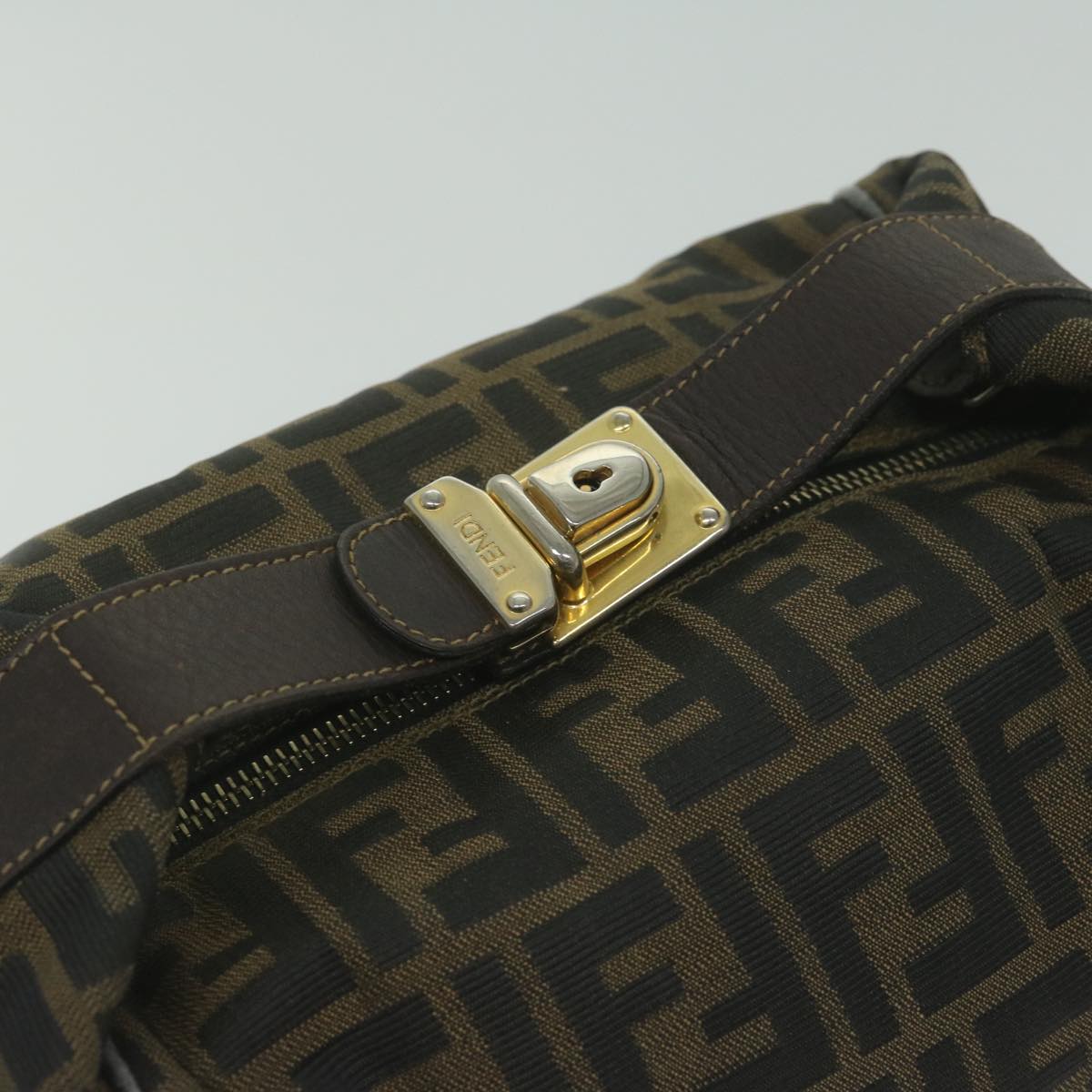 FENDI Zucca Canvas Hand Bag Black Brownbs10753