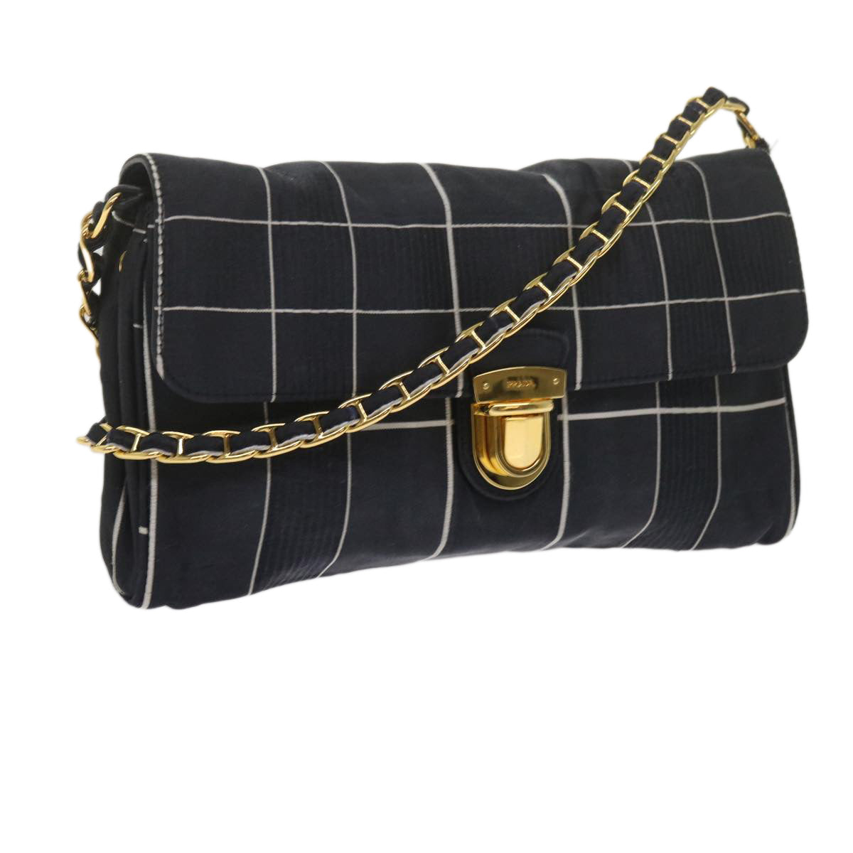 PRADA Chain Shoulder Bag Satin Navy  bs10795