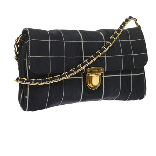 PRADA Chain Shoulder Bag Satin Navy  bs10795