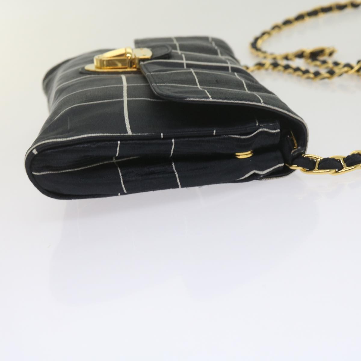 PRADA Chain Shoulder Bag Satin Navy  bs10795
