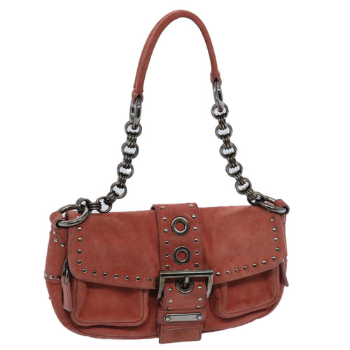 PRADA Chain Shoulder Bag Suede Red  bs10796