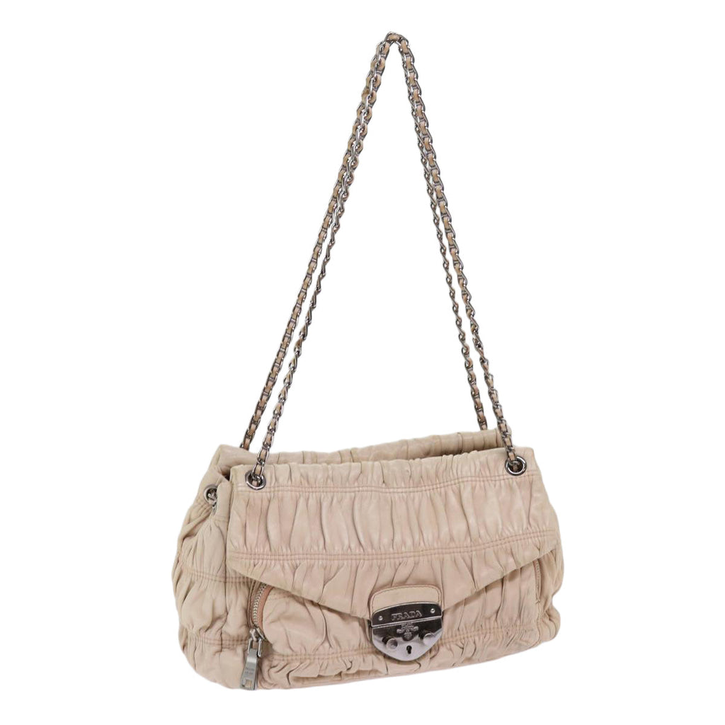 PRADA Chain Shoulder Bag Leather Beige  bs10858