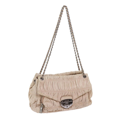 PRADA Chain Shoulder Bag Leather Beige  bs10858