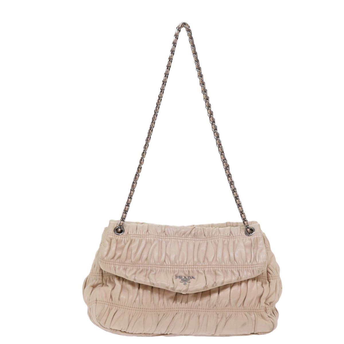 PRADA Chain Shoulder Bag Leather Beige  bs10858