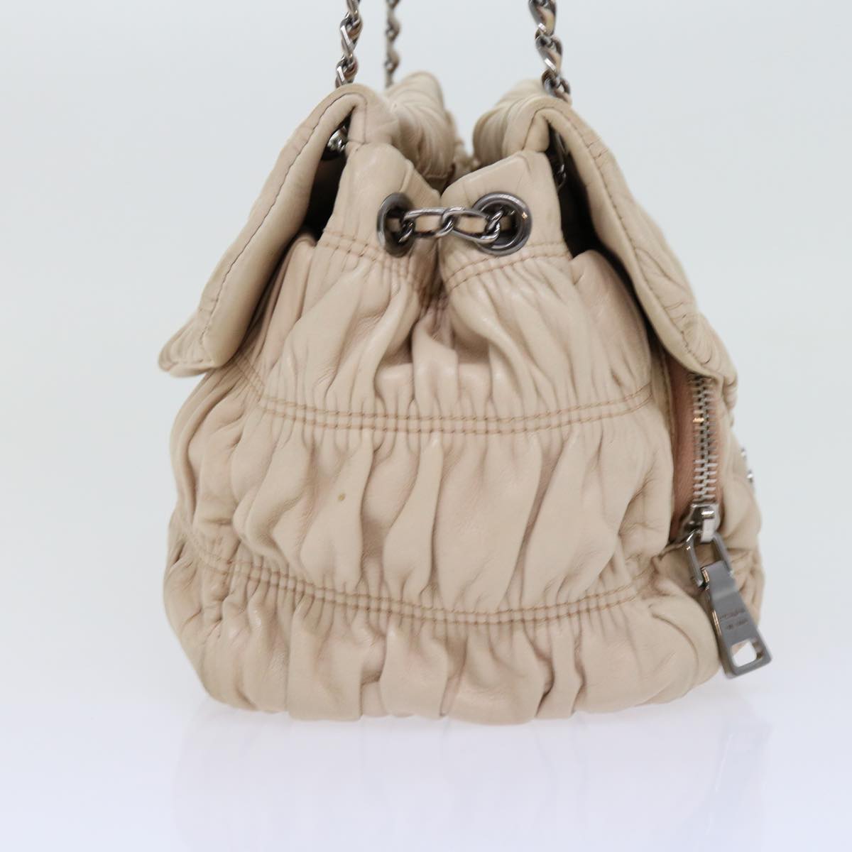 PRADA Chain Shoulder Bag Leather Beige  bs10858