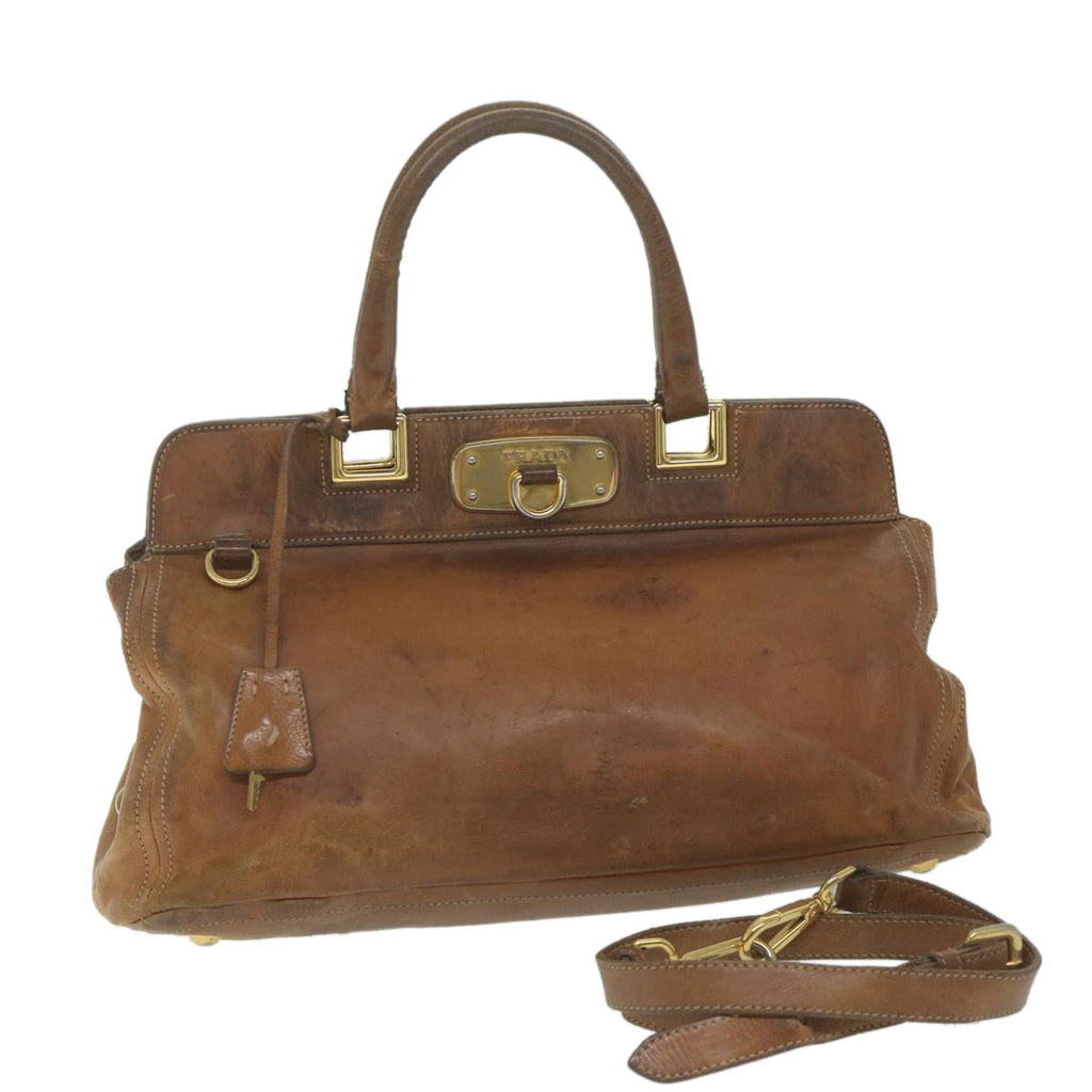 PRADA Hand Bag Leather 2way Brown  bs10941