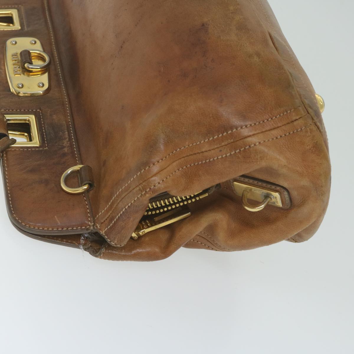 PRADA Hand Bag Leather 2way Brown  bs10941