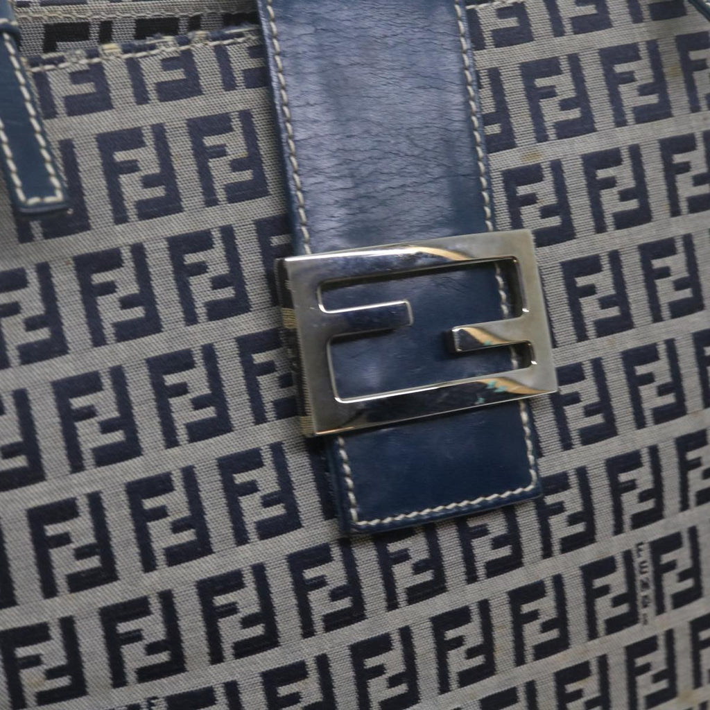 FENDI Zucchino Canvas Mamma Baguette Shoulder Bag Navybs11001