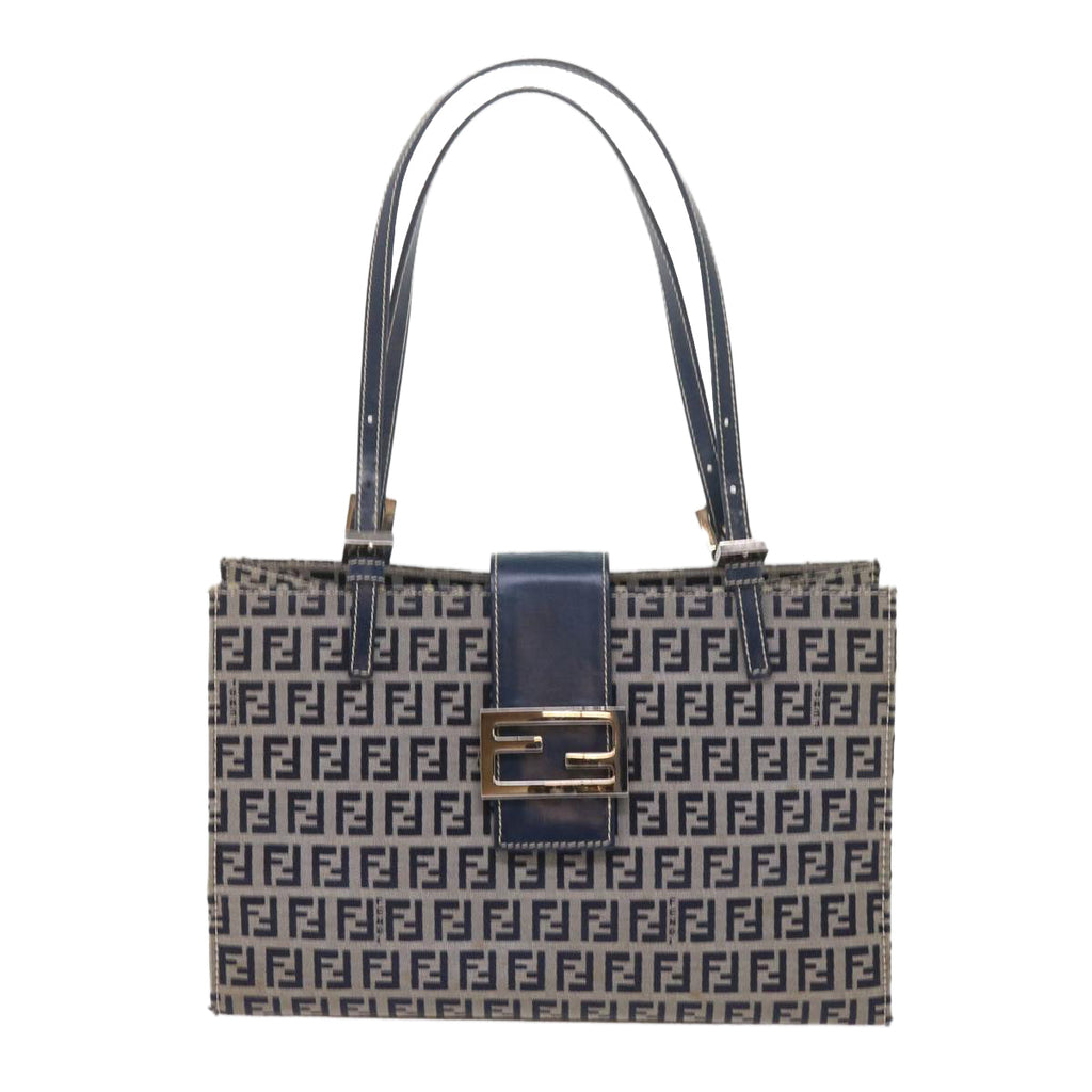 FENDI Zucchino Canvas Mamma Baguette Shoulder Bag Navybs11001