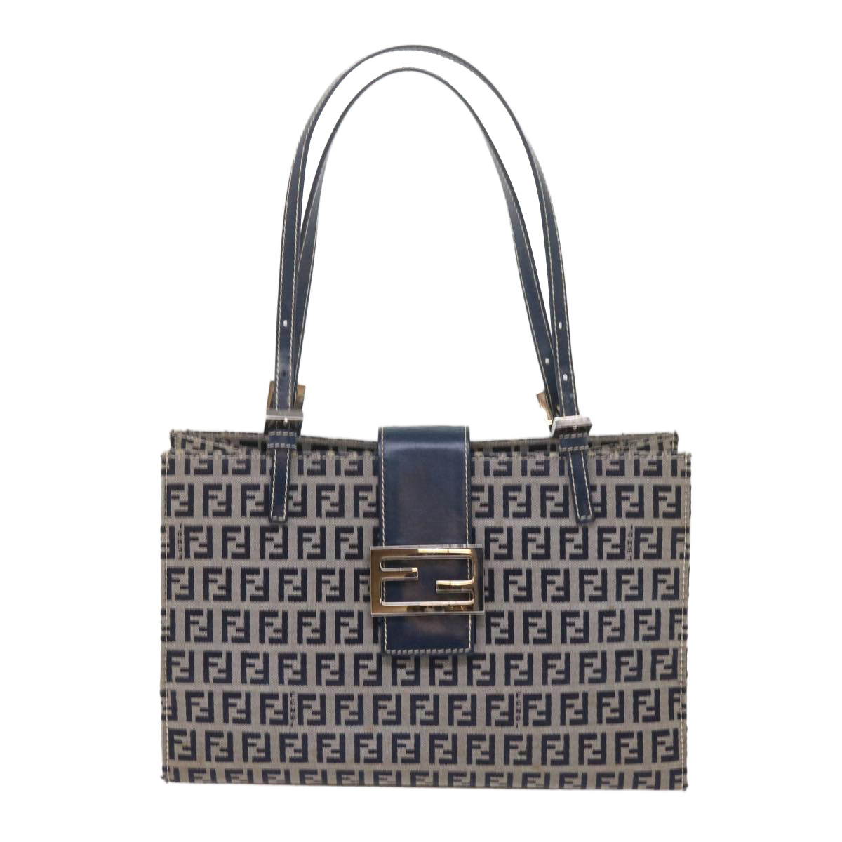 FENDI Zucchino Canvas Mamma Baguette Shoulder Bag Navybs11001