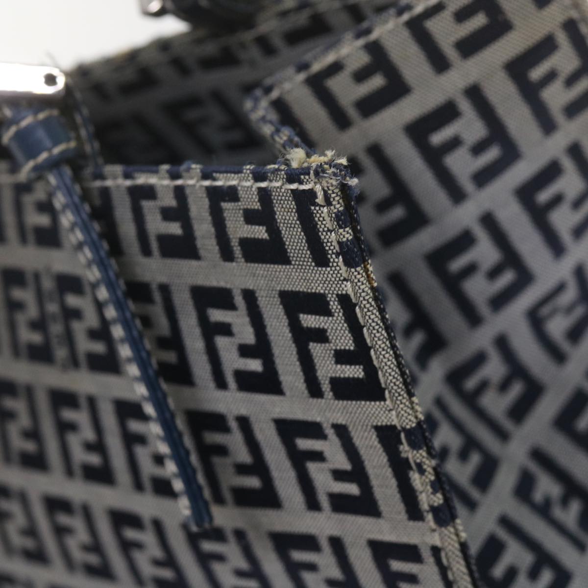 FENDI Zucchino Canvas Mamma Baguette Shoulder Bag Navybs11001