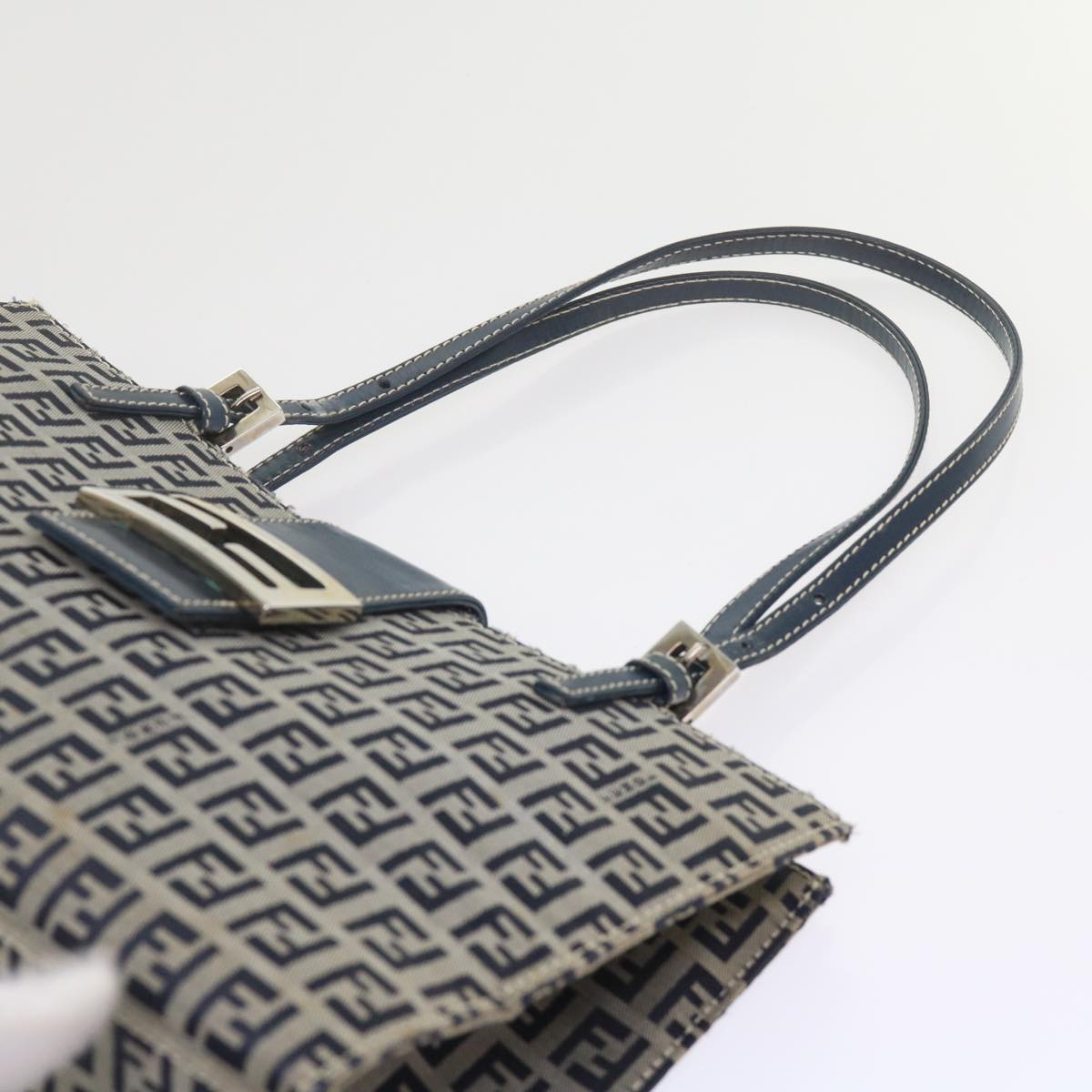 FENDI Zucchino Canvas Mamma Baguette Shoulder Bag Navybs11001