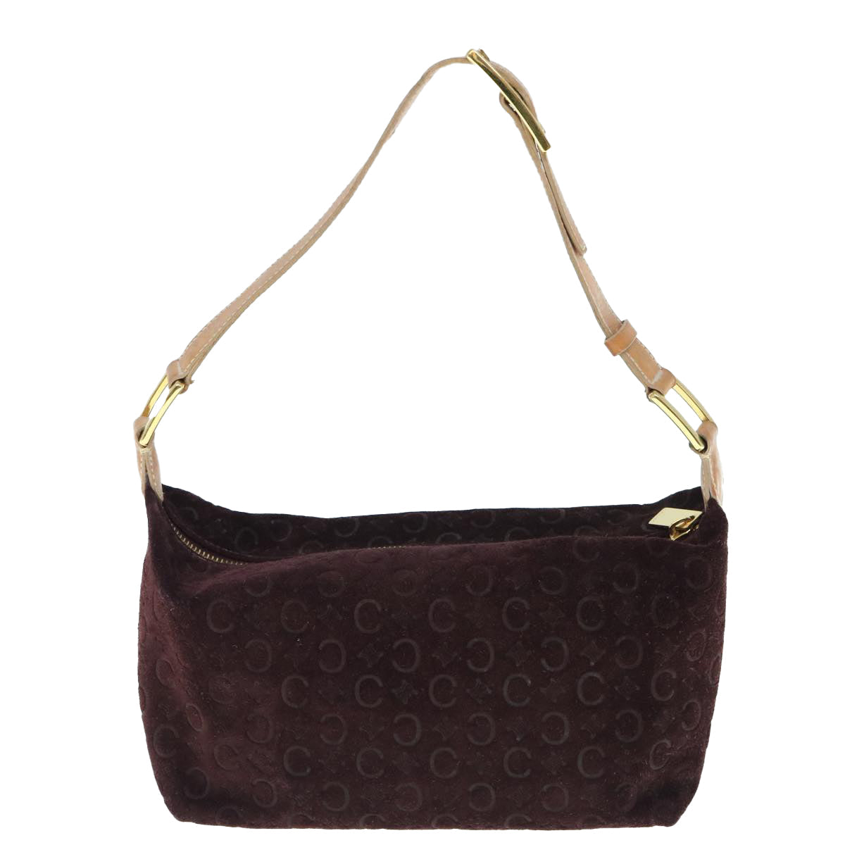 CELINE C Macadam Canvas Shoulder Bag Wine Red  11004