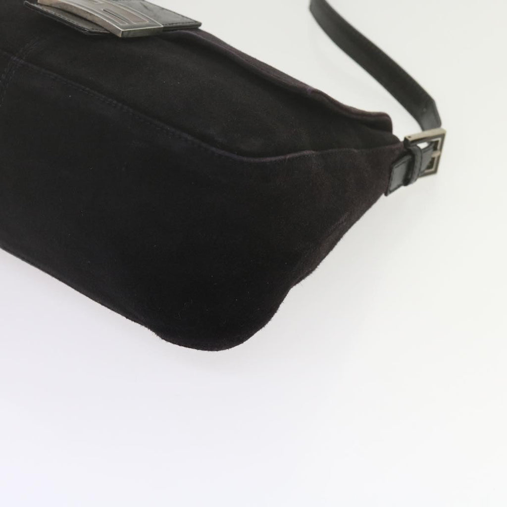 FENDI Mamma Baguette Shoulder Bag Suede Black 2308 26325 089bs11079